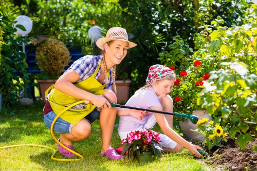 Hanwell landscaping team installing paving and garden features